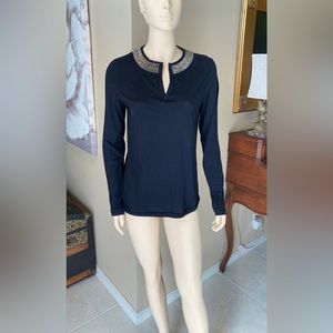 TORY BURCH TOP BLACK JEWELED NECK